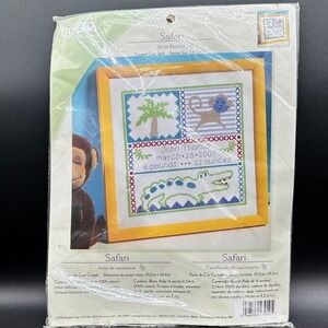 Bucilla Safari Birth Record Cross Stitch Kit Monkey Crocodile Jungle Africa‎